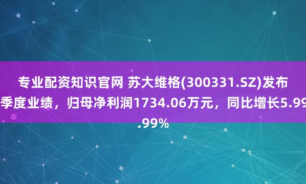 专业配资知识官网 苏大维格(300331.SZ)发布一季度业绩，归母净利润1734.06万元，同比增长5.99%